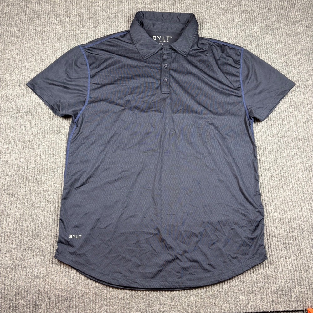 BYLT Premium Basics Shirt Men's L Black Executive Polo Short Sleeve Mesh Knit